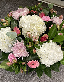 Coussin blanc et rose, vue de dessus